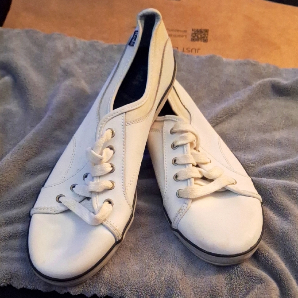 KEDS Women's White Canvas Leather Sneakers